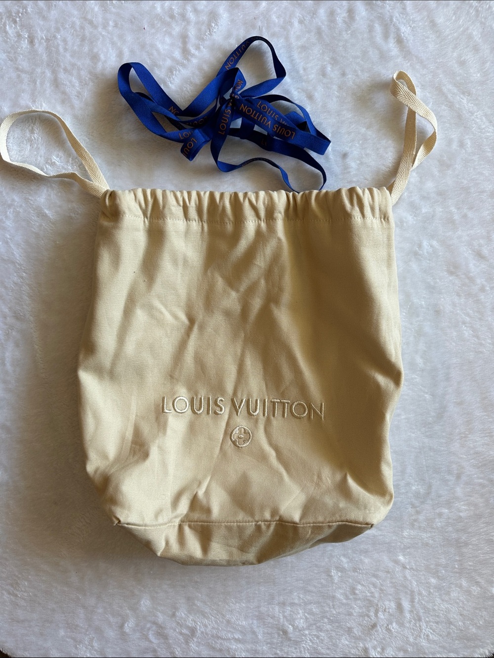 Louis Vuitton Cream Drawstring Dust Bag with Embossed Logo